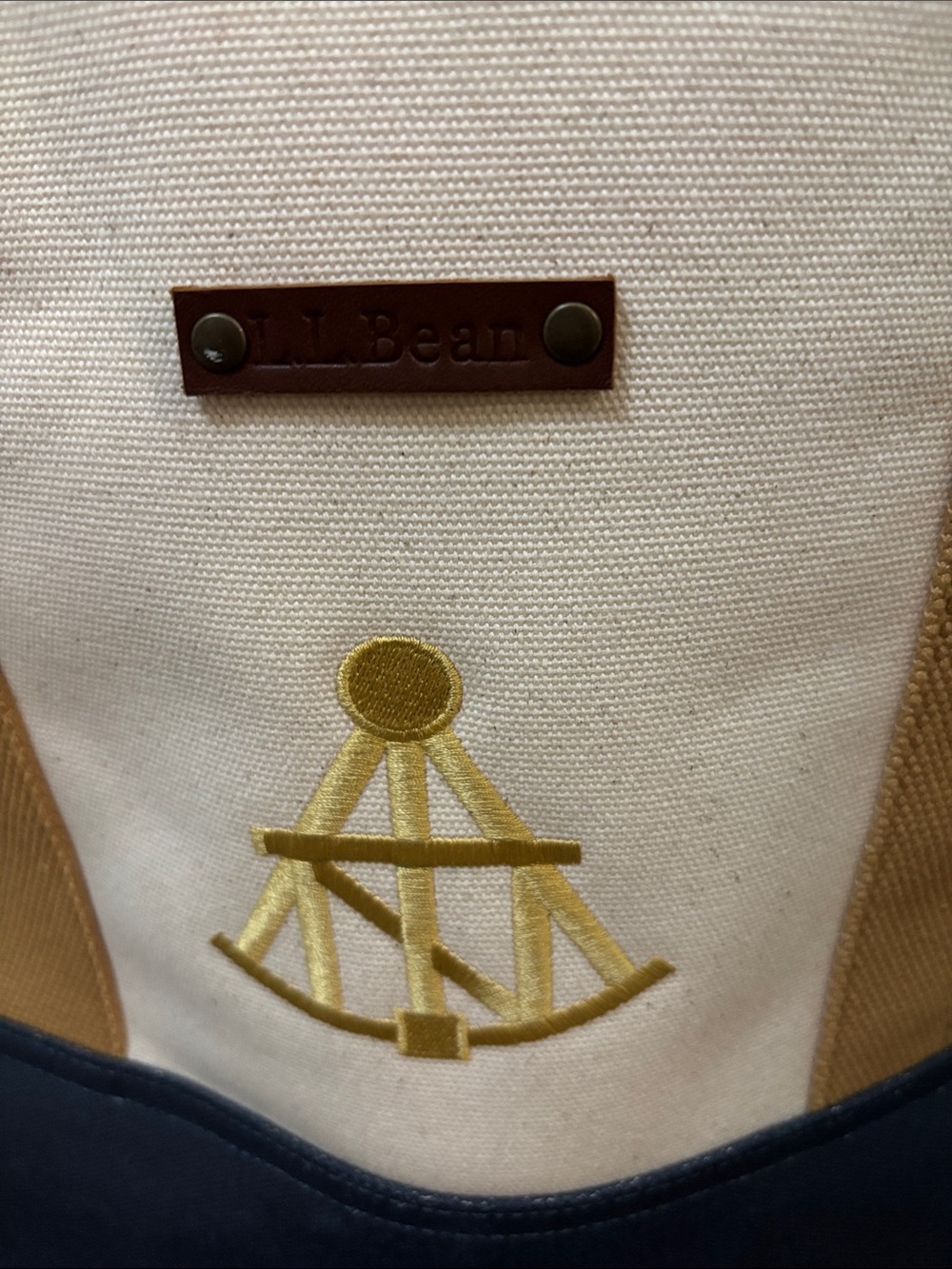Ll Bean Canvas Tote Bag with Navy Base and Cream Body Boat Tote - Picture 3 of 7